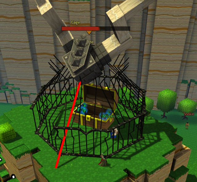 Fight with the first boss, or rather ight against the cage and avoiding attacks - Checkpoint 4-Boss - World 1 - Zone 1 (Sunny Glade) - Guild Wars 2: Super Adventure Box - Game Guide and Walkthrough