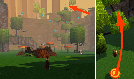 First 8 Baubles in Zone 2, one of tchem hidden on top of a tree - Start-Checkpoint 1 - World 1 - Zone 2 (Dark Woods) - Guild Wars 2: Super Adventure Box - Game Guide and Walkthrough