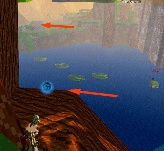 Bauble on the root and on another site of little puddle - Checkpoint 2-3 - World 1 - Zone 2 (Dark Woods) - Guild Wars 2: Super Adventure Box - Game Guide and Walkthrough