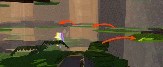 The road to a fork with the two trampolines - Checkpoint 2-3 - World 1 - Zone 2 (Dark Woods) - Guild Wars 2: Super Adventure Box - Game Guide and Walkthrough