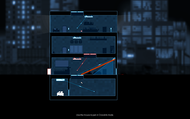 Now the only entrance to the room below is a flap, so get in the Crosslink Mode and connect it to the camera - #7 - Gessler: Industrial Esponage - Walkthrough - Gunpoint - Game Guide and Walkthrough