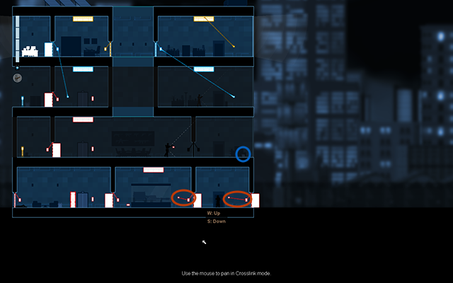 Move to the right side of the floor and connect both of the light switches with both of the activation panels (like on the picture above), and then press them both - #10 - Collins: the recording - Walkthrough - Gunpoint - Game Guide and Walkthrough