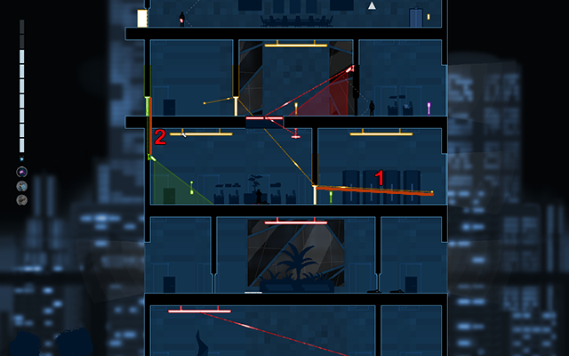 Go back on the floor below and open the door by connecting them to the light switch (1) - #19 - Gessler: Come and fucking get me (The End) - Walkthrough - Gunpoint - Game Guide and Walkthrough