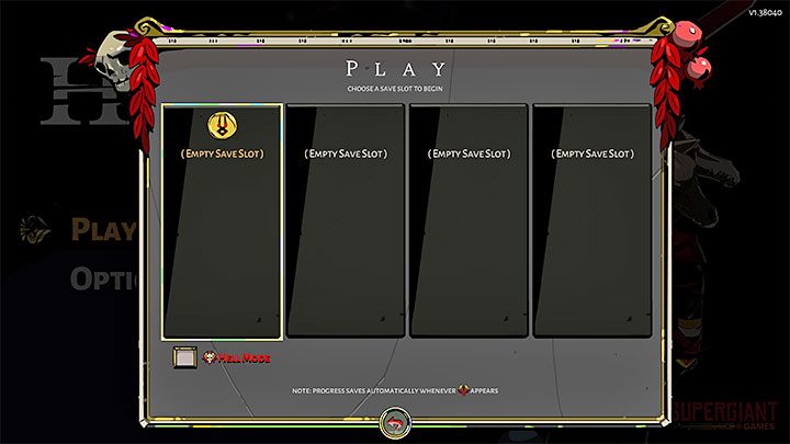 Hades allows the use of four save game slots - Hades: Saving the game - Is it possible? - FAQ - Hades Guide
