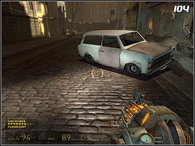 Use the open passage (#102) to the building on the right and continue on - Urban Flight | Walkthrough - Walkthrough - Half-Life 2: Episode One Game Guide & Walkthrough