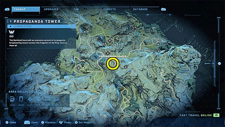 The tower is in the central part of the region, near one of the FOB bases - Halo Infinite: Propaganda towers (Connections) - Connections - Halo Infinite Guide