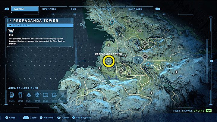The tower is in the western part of the region - Halo Infinite: Propaganda towers (Connections) - Connections - Halo Infinite Guide