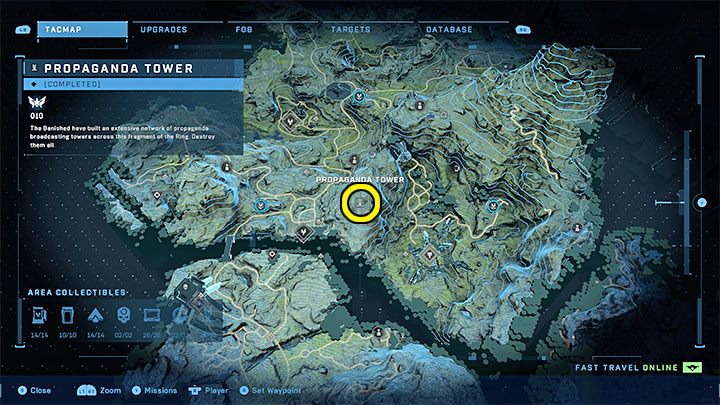 The tower is in the southern part of the region - Halo Infinite: Propaganda towers (Connections) - Connections - Halo Infinite Guide