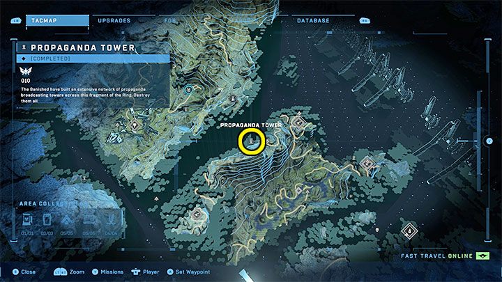 The tower is in the northern part of the region - Halo Infinite: Propaganda towers (Graveyards) - Graveyards - Halo Infinite Guide