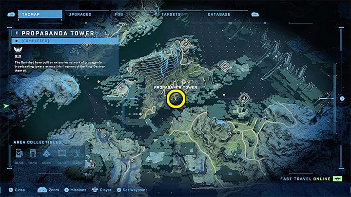 The tower is in the southern part of the region, near the main mission beacon - Halo Infinite: Propaganda towers (Graveyards) - Graveyards - Halo Infinite Guide