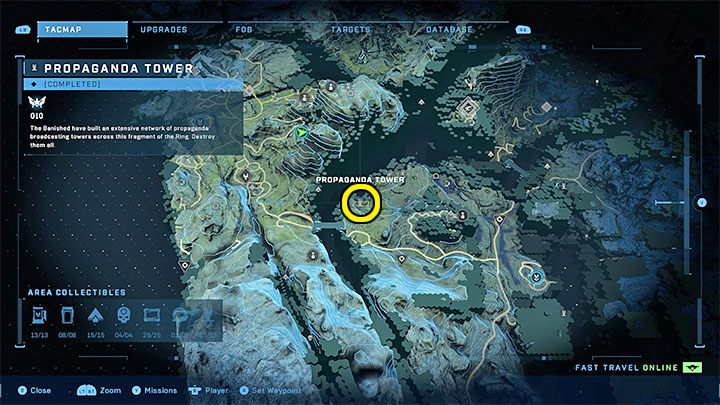 The tower is in the north-western part of the region - Halo Infinite: Propaganda towers (Reformation) - Reformation - Halo Infinite Guide
