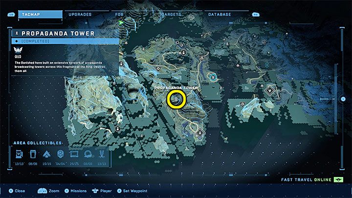 The tower is in the western part of the region - Halo Infinite: Propaganda towers (Reformation) - Reformation - Halo Infinite Guide