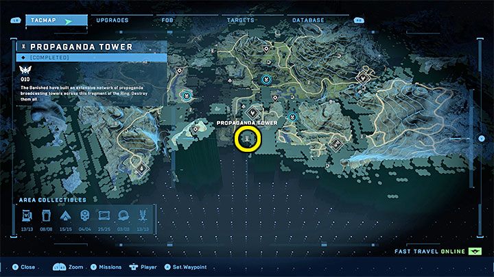 The tower is in the southern part of the region - Halo Infinite: Propaganda towers (Reformation) - Reformation - Halo Infinite Guide