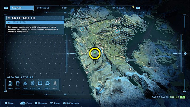 The third artifact is on a hill, southwest of the Ransom Keep - Halo Infinite: Forerunners artifacts - list of all - Other secrets - Halo Infinite Guide