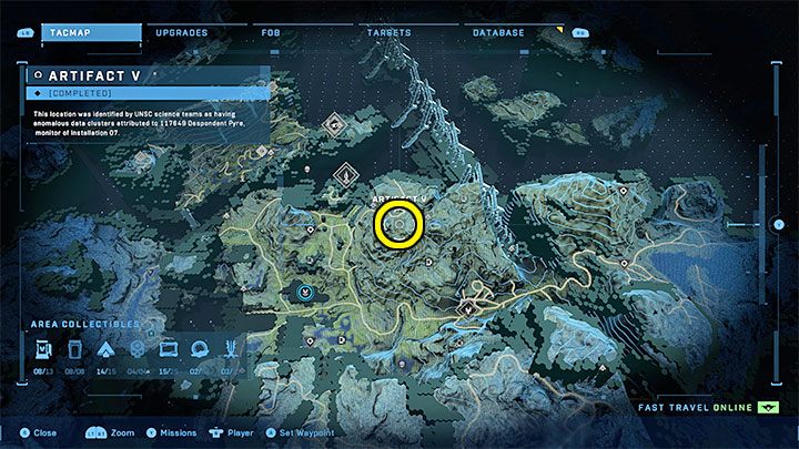 The fifth artifact is located northeast of the FOB Juliet base - Halo Infinite: Forerunners artifacts - list of all - Other secrets - Halo Infinite Guide