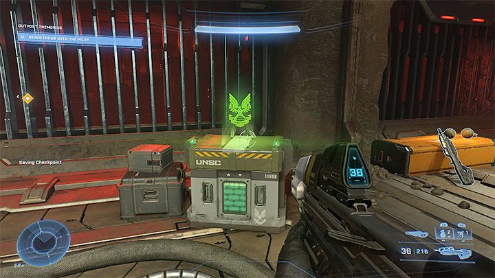 The first Spartan Core is found at the very beginning of the mission, in an area that you will reach after using a large elevator - Halo Infinite: Outpost Tremonius (Ringfall) - collectibles, Spartan Cores, Audio Logs - Fallout - Halo Infinite Guide