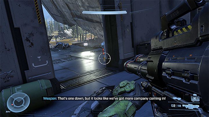 If you run out of ammo, use the scanner to locate weapon racks or weapons lying on the ground - Halo Infinite: Pelican Down - walkthrough - Main missions - Halo Infinite Guide