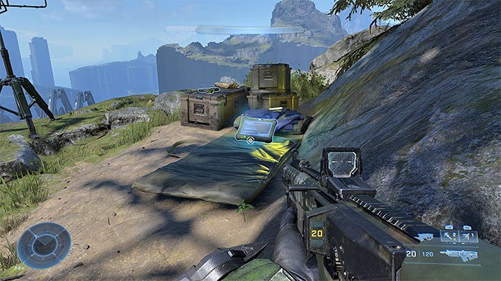 The audio log is in a camp on the hill, a short distance to the south-east from the main area of the base - Halo Infinite: Horn of Abolition (Connections) - collectibles, Spartan cores, Audio Logs - Connections - Halo Infinite Guide