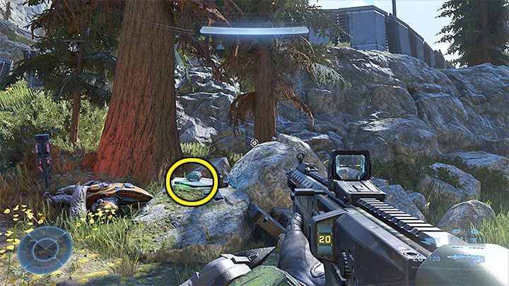 The audio log lies by one of the trees, next to some rocks in the northern-west area of the outpost - Halo Infinite: Horn of Abolition (Connections) - collectibles, Spartan cores, Audio Logs - Connections - Halo Infinite Guide