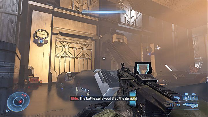 Go to the rear left corner of the large room, to the place where the transported containers turn 90 degrees - Halo Infinite: Mythic, 3th. skull (Command Spire) - where to find? - Skulls - Halo Infinite Guide