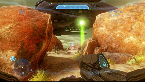 When all vehicles are destroyed, head to the ship with a green ray pointed at ground - Destroy the second molecular cannon - Reclaimer - Halo 4 - Game Guide and Walkthrough
