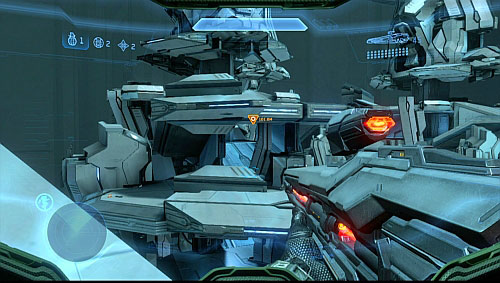 When the gondola starts, two Knights appear at its bow - Get to the first tower and destroy the wave generator - Shutdown - Halo 4 - Game Guide and Walkthrough