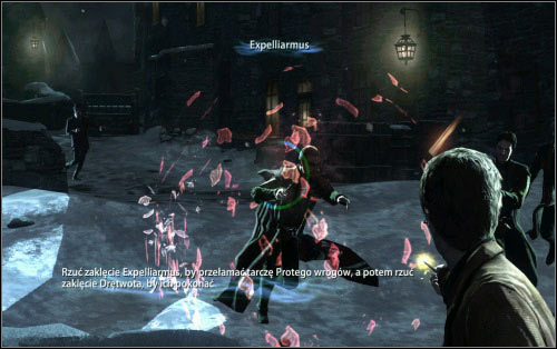 This spell is capable of breaking through an enemy Protego - the most simple magic defence - and will prove very useful during this level - Walkthrough - The Streets of Hogsmeade - Harry Potter and the Deathly Hallows Part 2 - Game Guide and Walkthrough