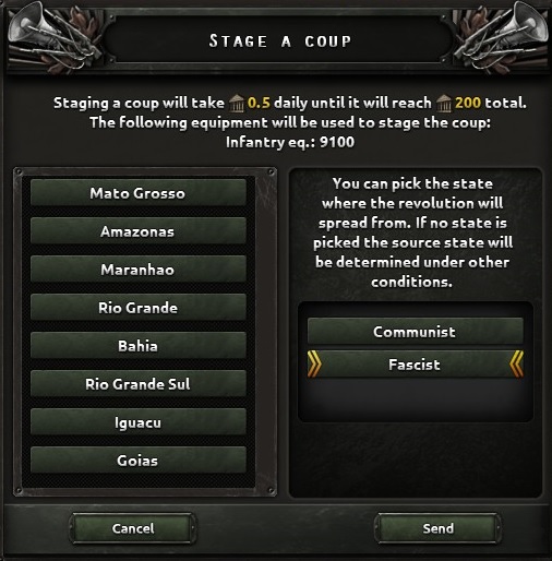 Staging a coup costs 200 political power points that is covered by daily income, of 0.5 points - Diplomatic actions - Diplomacy and research - Hearts of Iron IV Game Guide