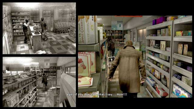 If you want to surprise a bandit, use the alley behind the thief. in other case you you will be more likely to be noticed - Hassans Shop | Heavy Rain Walkthrough - Walkthrough - Heavy Rain HD Guide