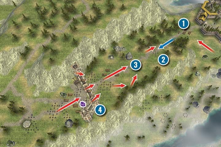 You start right next to the castle, the one that you defended during the previous mission - Mission 22 - Alvins Gate | Campaign - Human Campaign - Hex Commander Game Guide