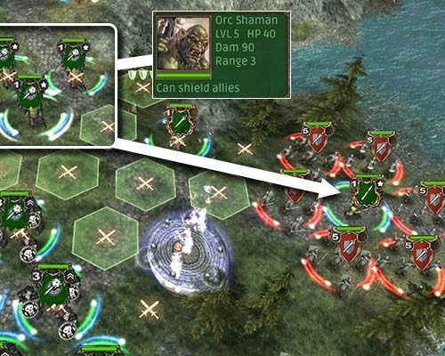 A shaman can protect his allies or deal large damage. Use his special skill to keep Guarg alive. - Mission 9 - Meeting Orcs | Greenskins Campaign - Greenskins Campaign - Hex Commander Game Guide