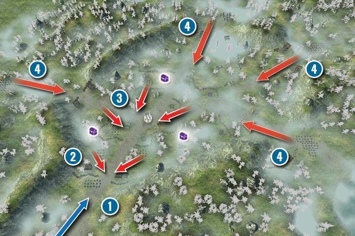 You begin the mission in the southern part of the map (1) - Mission 13 - Crossing the Blockade | Elves Campaign - Elves Campaign - Hex Commander Game Guide