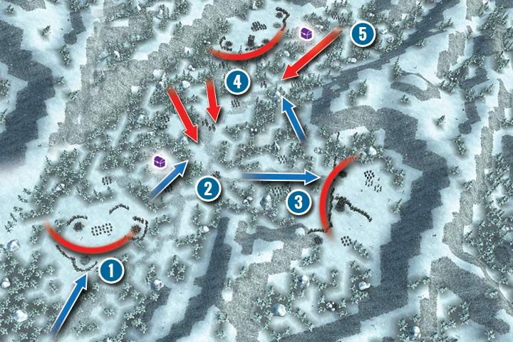 You start the mission in the southern part of the map with a small army of Elven units - Mission 16 - Mountain Hideout | Elves Campaign - Elves Campaign - Hex Commander Game Guide