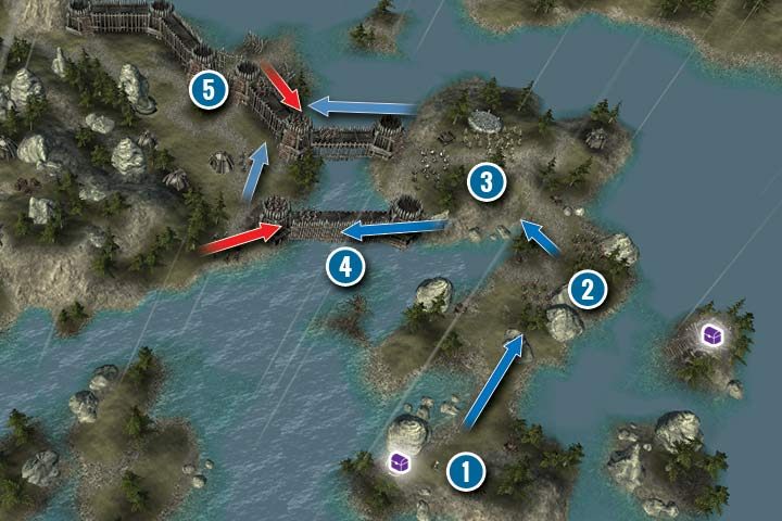 The mission starts in the south part of the island (1) - Mission 2 - Heavy Rain | Greenskins Campaign - Greenskins Campaign - Hex Commander Game Guide