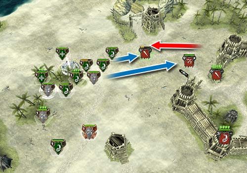 The enemy likes to attack you in waves. Prepare for a counterattack: Mages should weaken the nearest enemy units, Ballista gets rid of enemies that are far away (Mages, Archers, heavy infantry) and the Healers should be placed behind your army. - Mission 7 - Four Fang Hideout | Elves Campaign - Elves Campaign - Hex Commander Game Guide