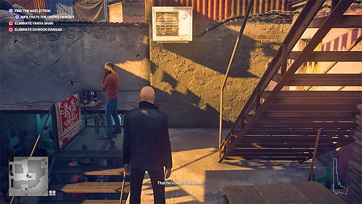 Find the stairs in the Food District and look for the man presented in the picture above - Hitman 2: Maelstrom - how to identify? - Chasing a Ghost walkthrough - Chasing a Ghost (Mumbai) - Hitman 2 Guide