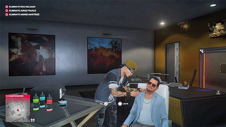After entering the office, stand by the chair and wait for Rico Delgado to sit on it - Hitman 2: Story Missions - Three-Headed Serpent walkthrough - Three-Headed Serpent (Santa Fortuna) - Hitman 2 Guide