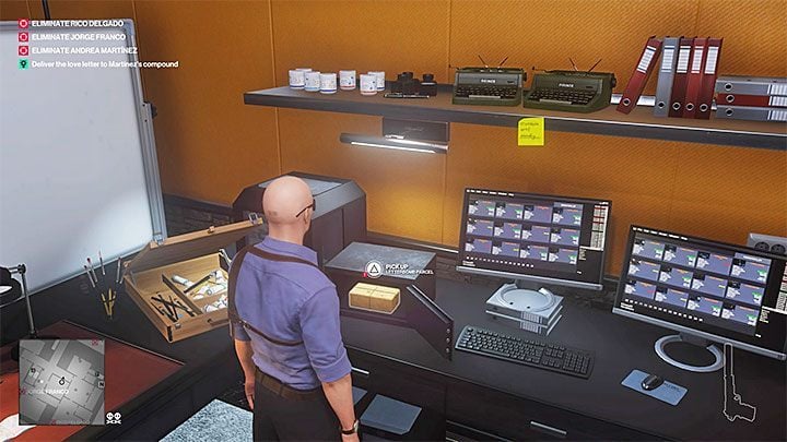 Find a safe combination on the desk and use it to open up the safe in the same room - Hitman 2: Assassination of Andrea Martinez - Three-Headed Serpent walkthrough - Three-Headed Serpent (Santa Fortuna) - Hitman 2 Guide