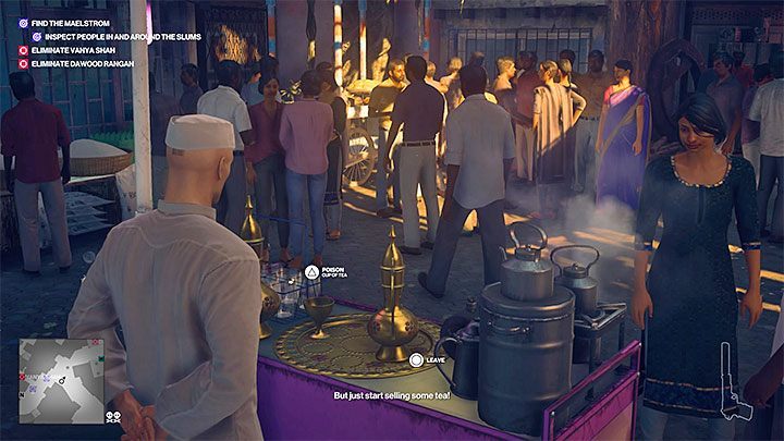 Wait for the Maelstrom to appear and see which tea booth he will approach - Hitman 2: Assassinating the Maelstrom - Chasing a Ghost walkthrough - Chasing a Ghost (Mumbai) - Hitman 2 Guide