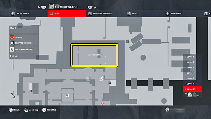 You must reach Hirschmuller's office located on level -2 of the map, i - Hitman 3: The safe box (Hirschmullers office) - how to open it? Berlin - Apex Predator - Berlin - Hitman 3 Guide