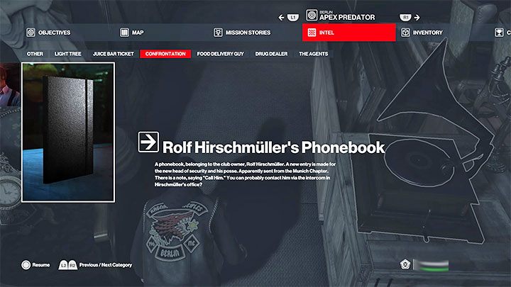 Additionally, inspect the area where you assaulted the club owner to find Rolf Hirschmuller's Phonebook - Hitman 3: The Assassination of Agent Montgomery (The Leader) - Berlin, walkthrough - Apex Predator - Berlin - Hitman 3 Guide