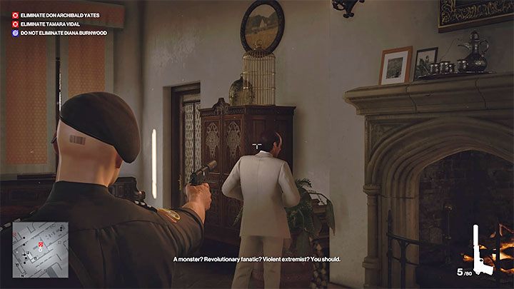 You can get rid of Don Yates very easily when he reaches the first floor of the villa and stops by the fireplace in the Villa Foyer (point nr 48 on the map) - Hitman 3: How to kill Don Archibald Yates? Mendoza, walkthrough, guide - The Farewell - Mendoza - Hitman 3 Guide
