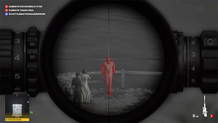 Set up behind the sniper rifle by the shutter that allows you to see the Villa Back Yard (point nr 47 on the map) - Hitman 3: How to kill Don Archibald Yates? Mendoza, walkthrough, guide - The Farewell - Mendoza - Hitman 3 Guide