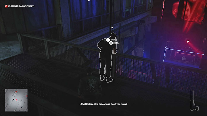 The easiest way to get rid of Agent Banner is to push him over the railing - Hitman 3: Assassination of Agent Banner (The Wall) - Berlin, walkthrough - Apex Predator - Berlin - Hitman 3 Guide