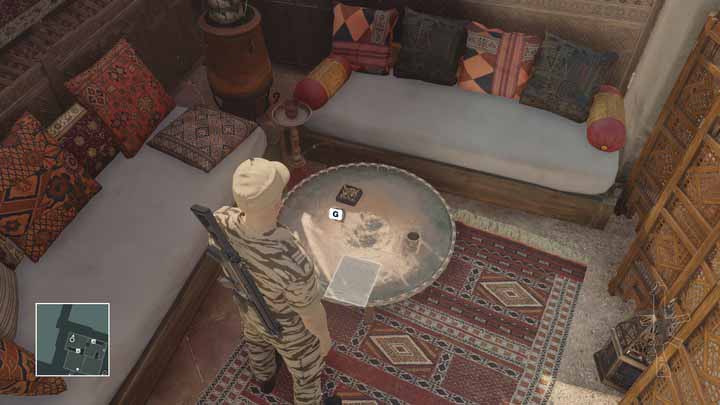 On a rooftop of one of the buildings in Marrakech you will meet the former chief of the consulate security (M5,8) which is talking on the phone about the underground tunnel serving as the escape route for Strandberg - Murdering Claus and Reza during a single action | Marrakesh - Marrakesh: A Gilded Cage - Hitman Game Guide