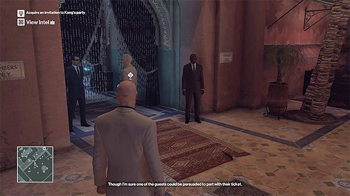 You meet the tenement owner for the first time at the entrance into the VIP area - Studying Mendolas route and reaching the VIP area | Marrakesh: A House Built on Sand - Summer Episode - Marrakesh: A House Built on Sand - Hitman Game Guide
