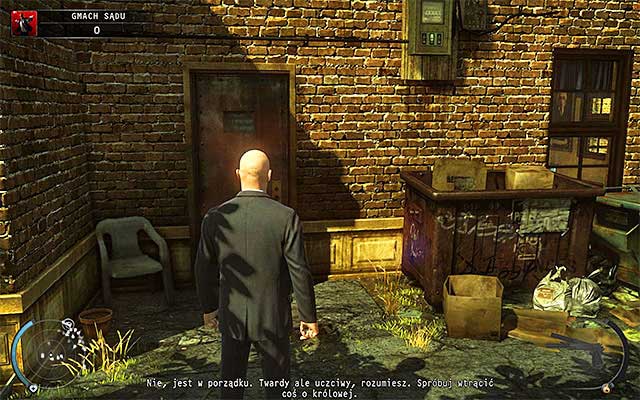 After exiting the building, turn right, stopping after reaching the archive room shown on the above screen - Courthouse - Getting to the holding cells in judge disguise | 15: Skurkys Law - 15: Skurkys Law - Hitman: Absolution Game Guide