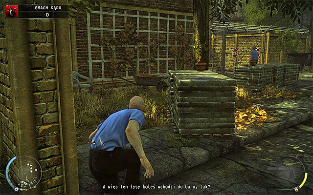 Keep moving forwards, using vehicles and small walls (screen above) as covers - Courthouse - Getting to the holding cells in judge disguise | 15: Skurkys Law - 15: Skurkys Law - Hitman: Absolution Game Guide