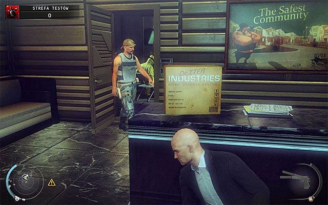 Quickly move to a spot shown on the above screen - a counter near the room with guards - Test Facility - Accessing the test facility | 12: Death Factory - 12: Death Factory - Hitman: Absolution Game Guide