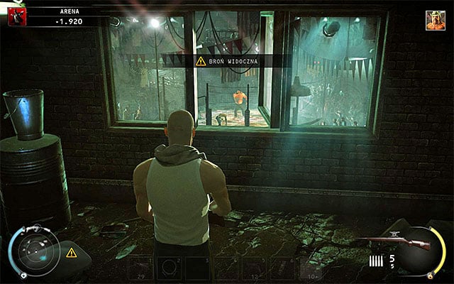 Once you get there, approach the shutter and shoot the Sanchez in the right moment - The Arena - Murdering Sanchez in traditional way | 13: Fight Night - 13: Fight Night - Hitman: Absolution Game Guide